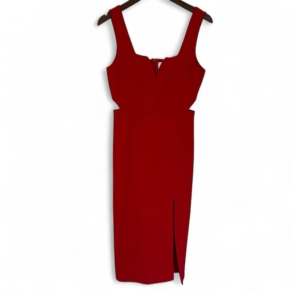 Small Red Adelyn Rae Vibrant Red Midi Blair Cut Out Ponte Sheath Zip Up Dress - Picture 4 of 14